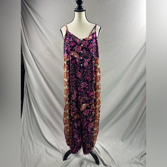 Boho Floral Print Button Front Cami Jumpsuit - Picture 6 of 6